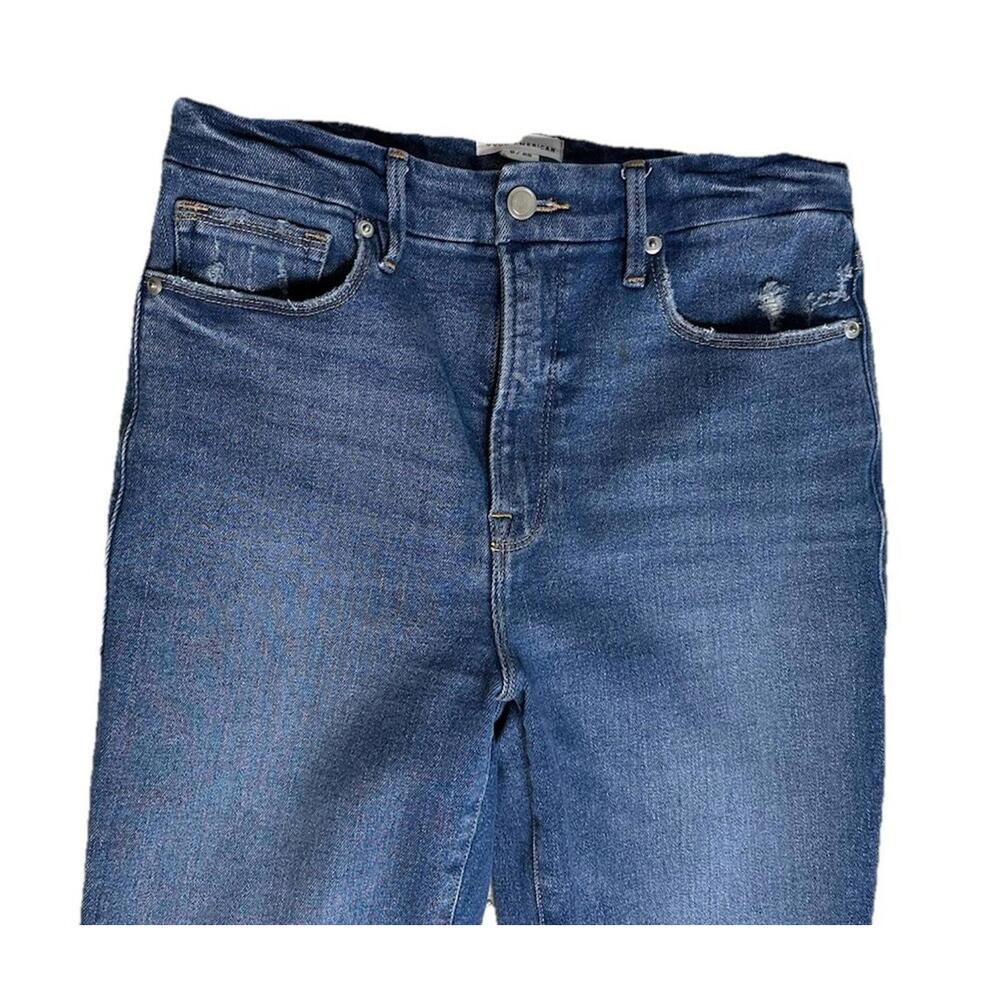 Good American Good Curve Jeans Womens 6/28 Blue Denim Straight Leg Raw Hem - Picture 3 of 7